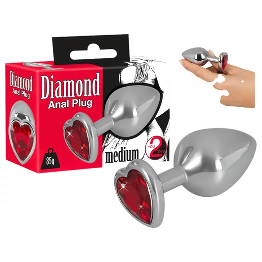 You2Toys - Diamond - 85g-os alumínium anál plug (ezüst-piros)