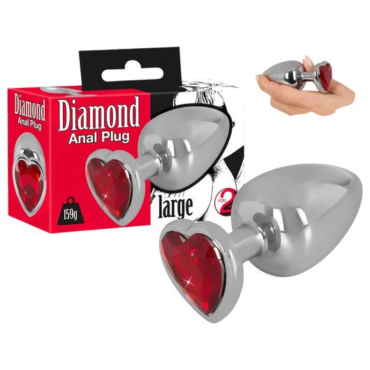 You2Toys - Diamond - 159g-os alumínium anál dildó (ezüst-piros)