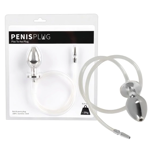 Piss to Ass Plug - üreges acél anál plug húgycsőtágítóval