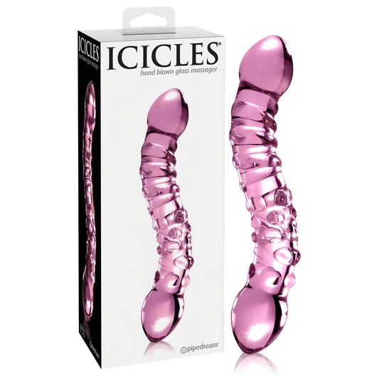Icicles No. 55 - kétvégű, G-pont üveg dildó (pink)
