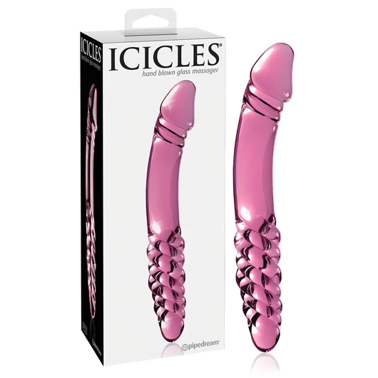 Icicles No. 57 - péniszes kétvégű üveg dildó (pink)