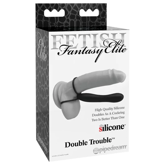 Fetish Double Trouble – here- és péniszgyűrű dildóval (fekete)