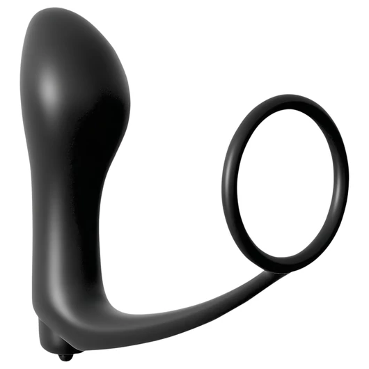 Analfantasy - ujj anál vibrátor péniszgyűrűvel (fekete)
