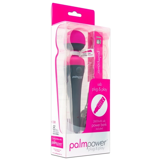 PalmPower Wand - USB-s masszírozó vibrátor powerbankkal (pink-szürke)