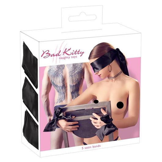 Bad Kitty - szatén kötöző szett (fekete) - 5 részes