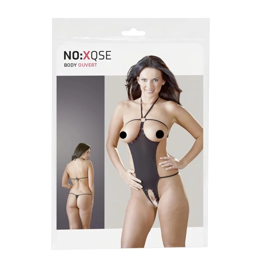 NO:XQSE - Nyitott, strasszos szexbody - fekete (S-L)