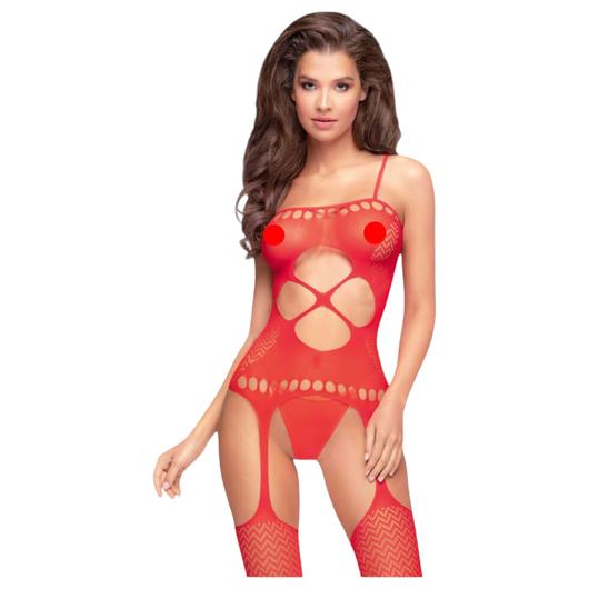 Penthouse Hot Nightfall - cikk-cakkos, nyitott, necc szett (piros)