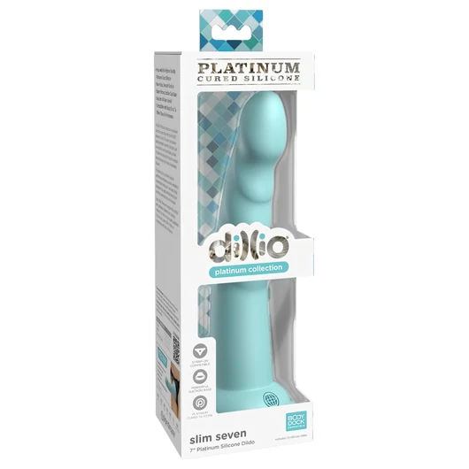 Dillio Slim Seven - tapadókorong stimuláló dildó (20cm) - türkiz