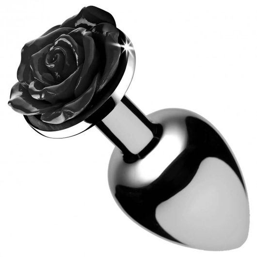 Booty Sparks Black Rose - 79g-os alumínium anál dildó (ezüst-fekete)