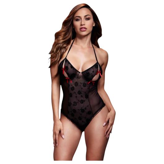 Baci - nyakpántos, áttetsző body - fekete (S-L)