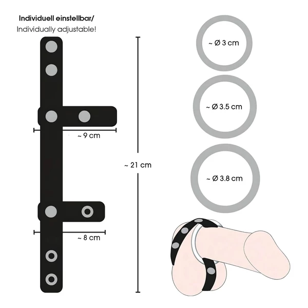 Bad Kitty - bőr heregyűrű és péniszgyűrű (fekete)