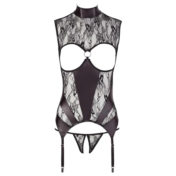 Abierta Fina - szikrázó csipkés nyitott szett (fekete)