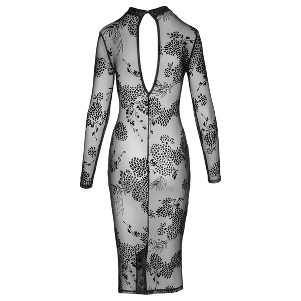 Noir - átlátszó, virágos, hosszúujjú ruha (fekete)