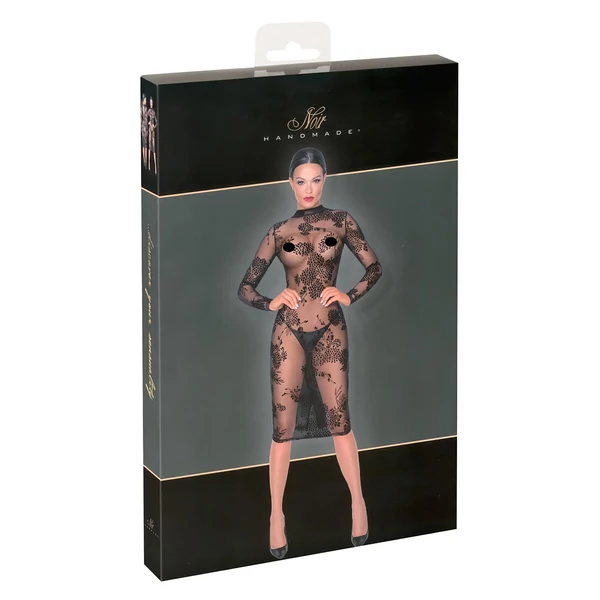 Noir - átlátszó, virágos, hosszúujjú ruha (fekete)