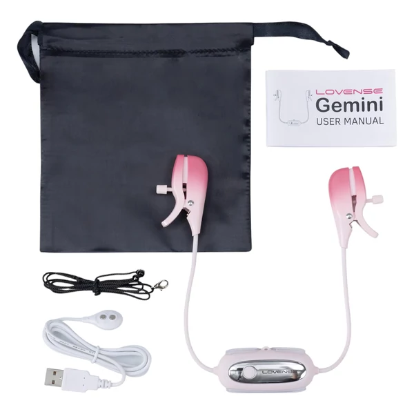LOVENSE Gemini - okos, vibrációs mellbimbó csipesz (pink)