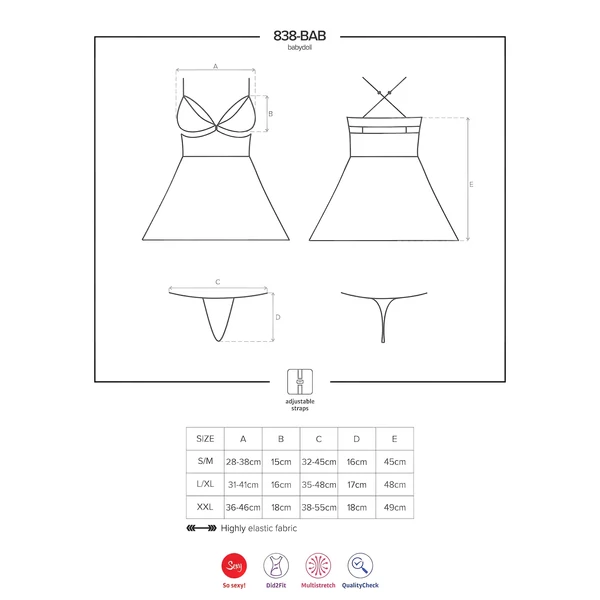 Obsessive 838-BAB-1 - áttetsző, csipkés babydoll szett (fekete)